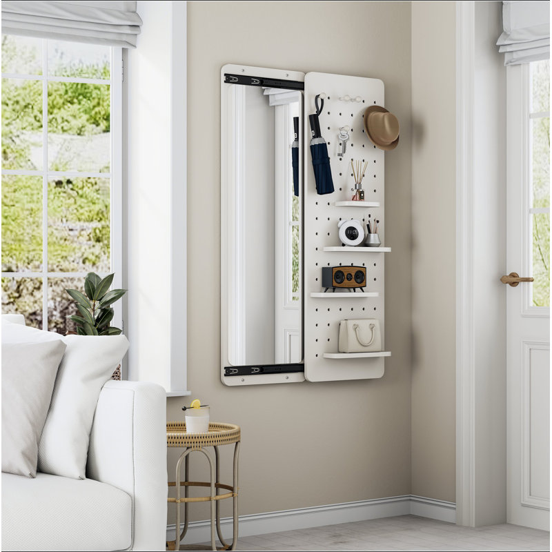Wall Mounted Full Length Mirror, Full Body Mirror With Shelf, Full Body Mirror With Hook Wall Mounted Mirror With Multifunctional Design Panel, Bedroom/Living Room/Entrance