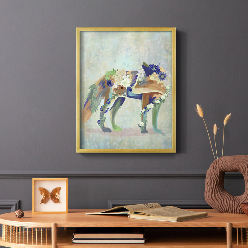 Fantastic Florals Fox, reproduction encadrée debout - bois massif, Or, H 28 po x l 22 po