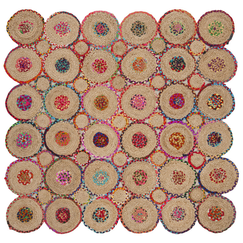 Tapis géométrique tissé à la main en denim recyclé 70 denim Doleman, Carré 6 pi