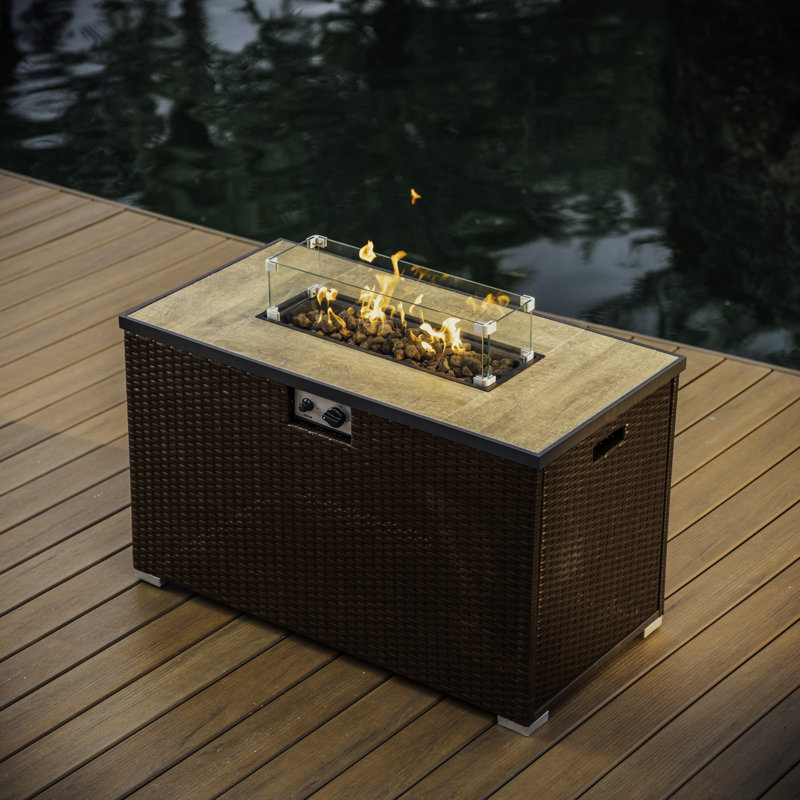 Emeram 43 Inch Propane Outdoor Fire Pit Table with Lid, Brown