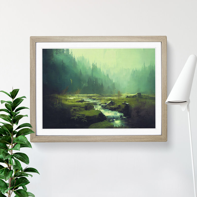 Astonishing Forest Stream - Single Picture Frame Print, 46cm H x 64cm W x 2cm D, Oak Framed
