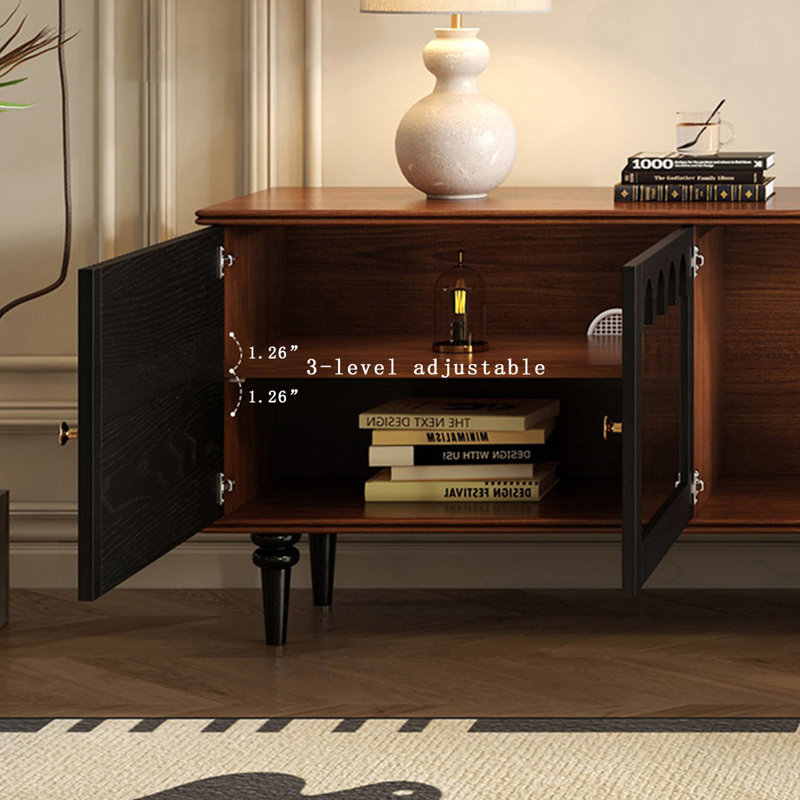 Retro Nut-Brown Solid Wood TV Stands, 70.87, Noir