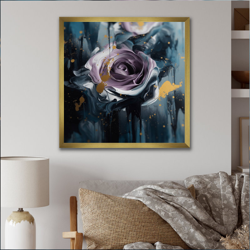Mauve rose symphonie - impression, Encadrement doré, H 30 po x l 30 po x P 1 po