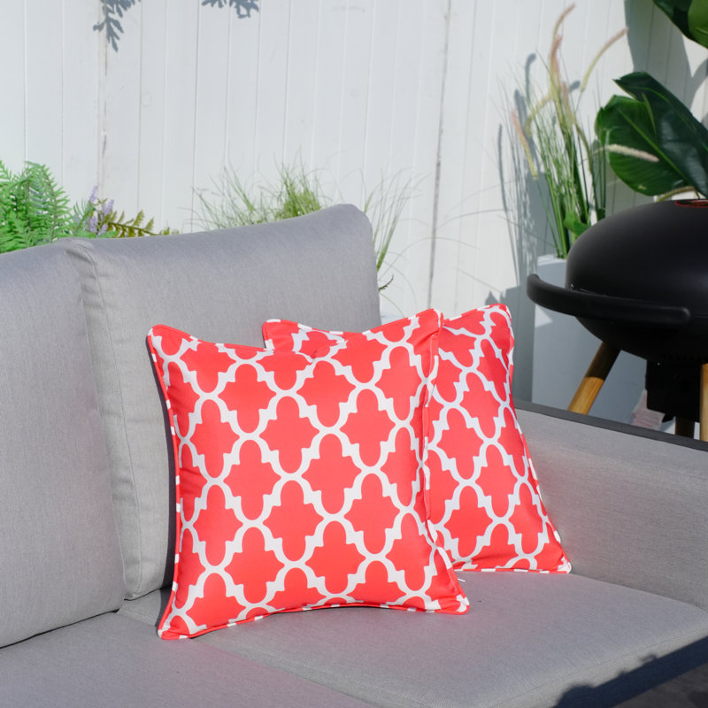 Housse et insert de coussin intérieur / extérieur en polyester , 16,54 po x 16,54 po x 6,1 po, Rouge argyle, Coton
