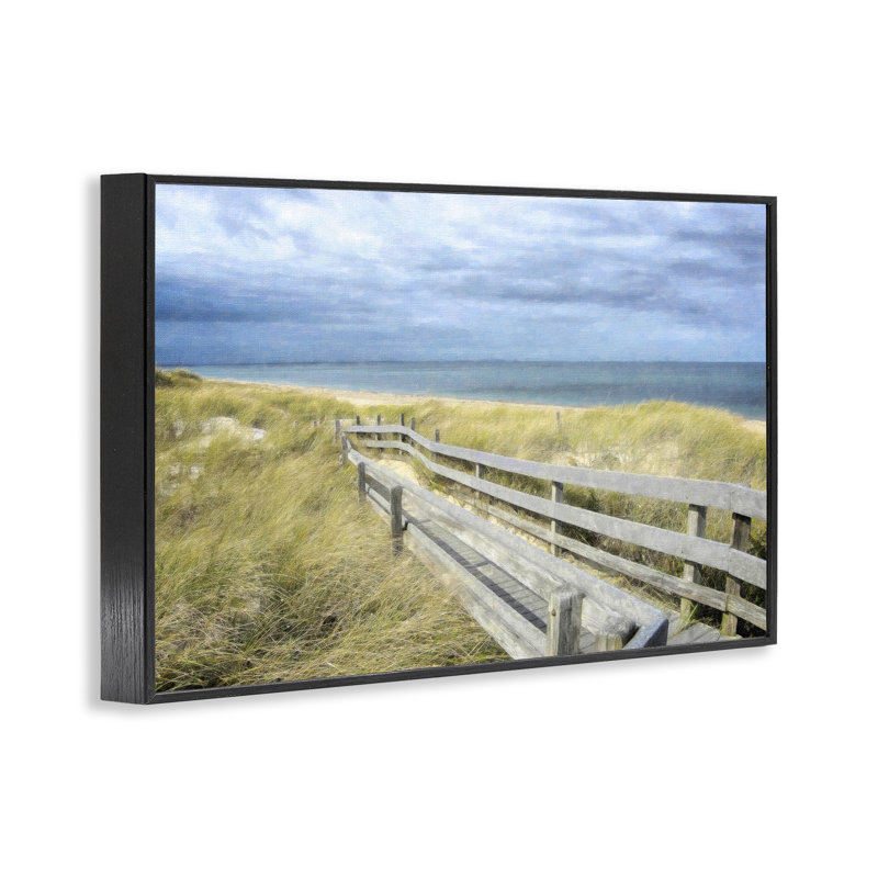  Sandy Boardwalk View White Framed Giclee Art by Graffi*tee Studios, H 12 po x l 18 po, Noir