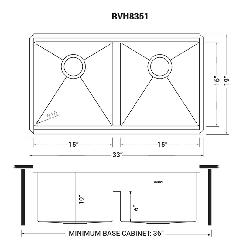 33" L x 19" W Double Basin Undermount Kitchen Sink