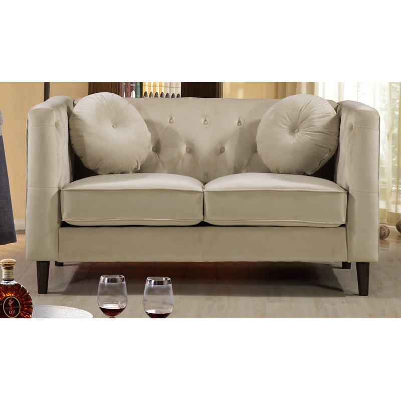 Edwina 59'' Velvet Loveseat, Ivory Velvet