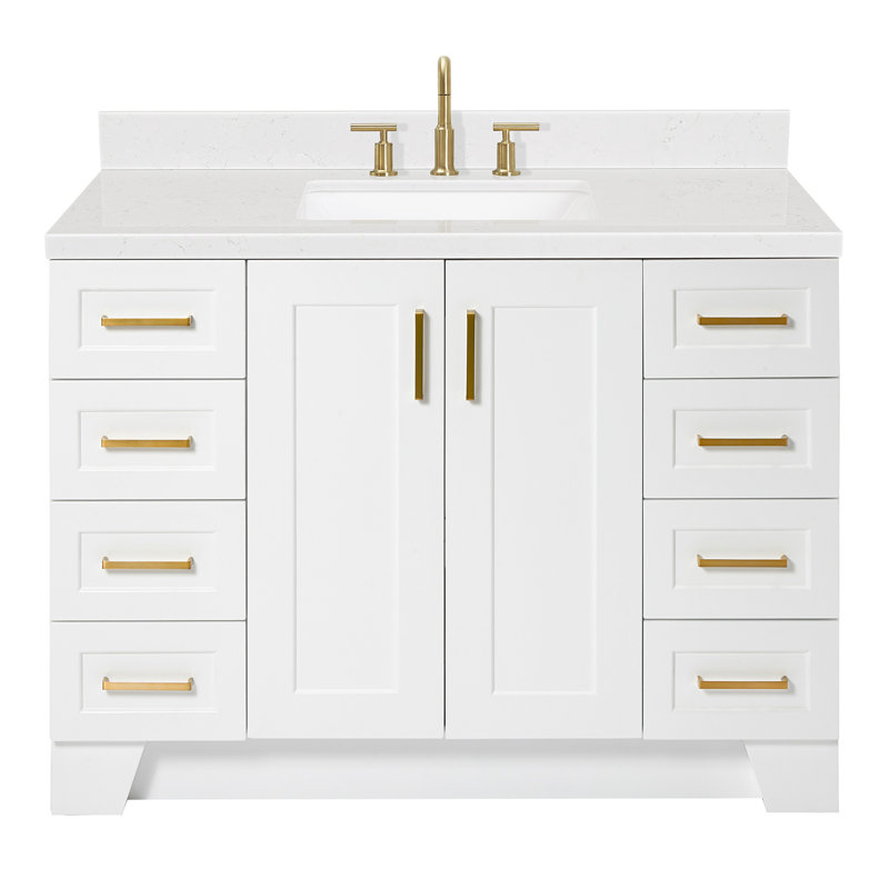 Freitas 48'' Solid Wood Single Bathroom Vanity, White, Rectangle, Carrara Quartz