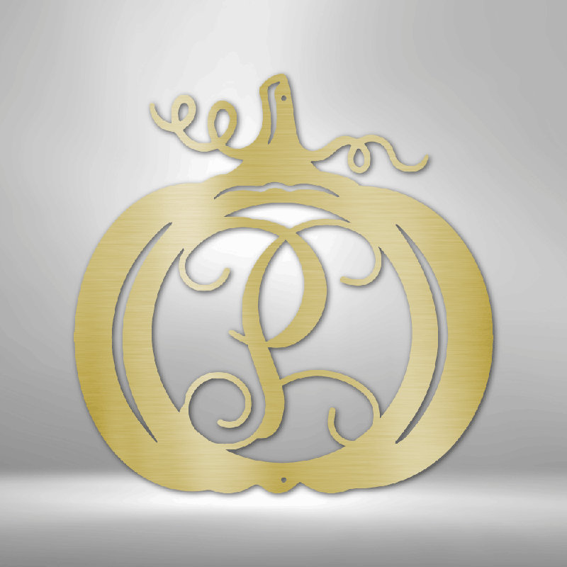 Décoration murale en acier personnalisée, monogramme de citrouille, Doré, H 34,25 po x l 35,5 po x P 0,5 po, Oui