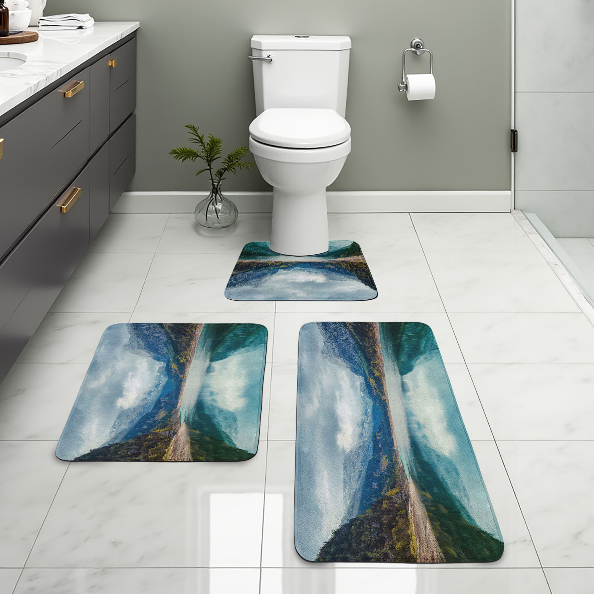 East Urban Home Mountain Bathroom Rug Set 3 Pieces U-Shape & Rectangle ...
