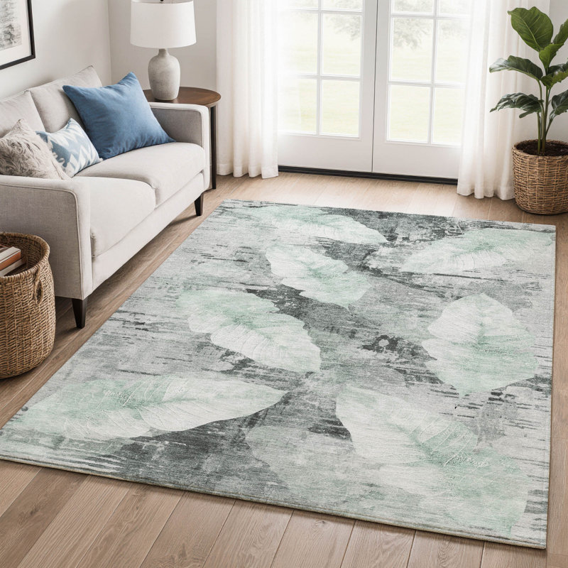 Premium Machine Washable Mayfield floral Rug, Teal, 8' x 10'