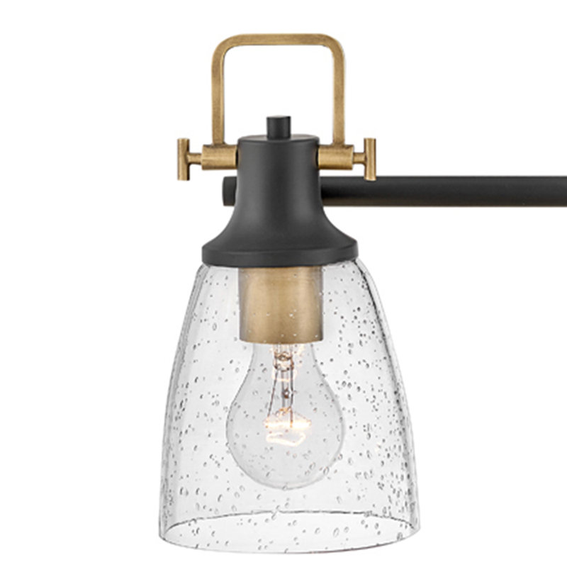 Luminaire de salle de bain à trois lumières Easton avec abat-jour en verre granuleux transparent, Noir / doré