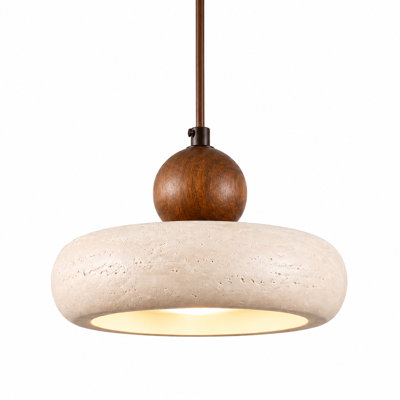  Luminaire suspendu Travertine Donut avec boule en bois de noyer noir, diamètre de 7,9 po