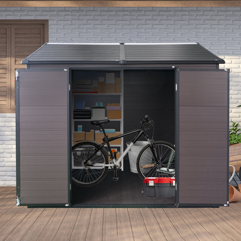 8x6 Resin Outdoor Storage Shed with Floor and 2 Windows Brown