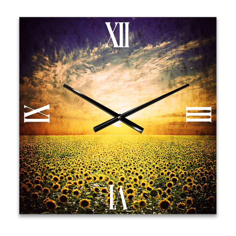 Horloge murale beauté coucher de soleil sur tournesols, Moyen