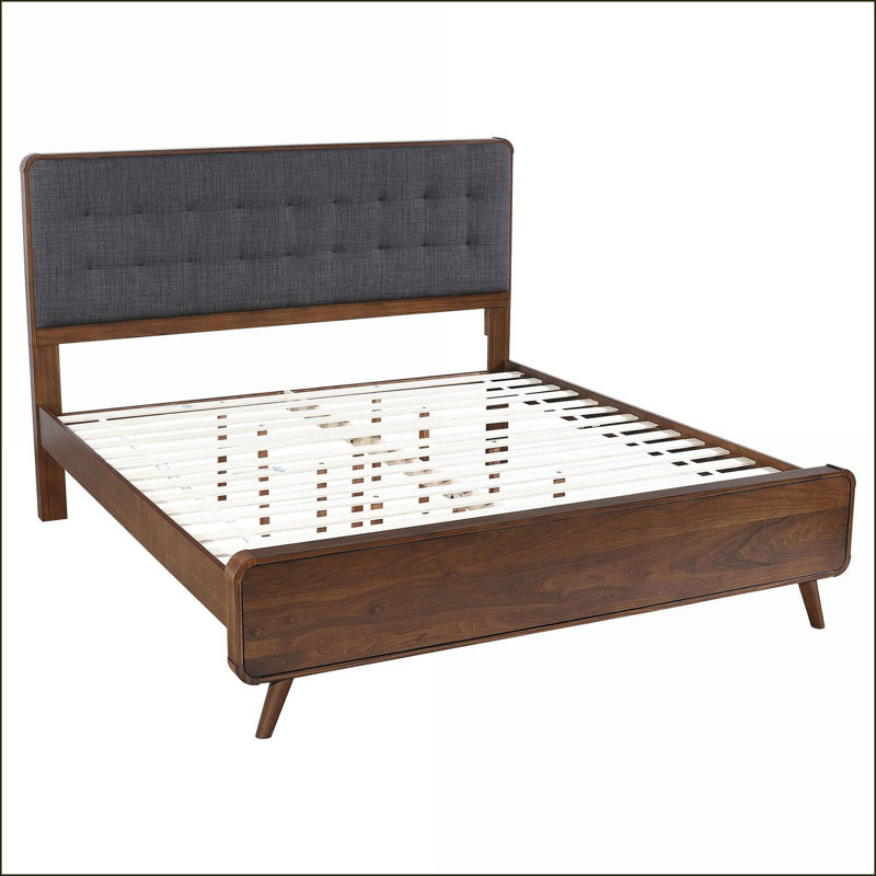 Lit plateforme en noyer foncé Eastern King avec revêtement capitonné gris pour la chambre principale