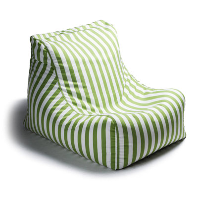 Pouf d'extérieur Lime Stripes en acrylique teint dans la masse, housse amovible et lavable résistante aux intempéries et à la décoloration, garni de billes de polystyrène, idéal pour l'intérieur et l'extérieur, terrasse ou bord de piscine.