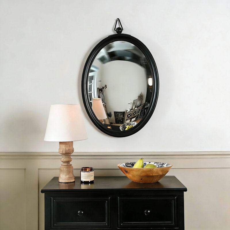 Miroir d'appoint décoratif décoratif ovale en bois avec boucle supérieure