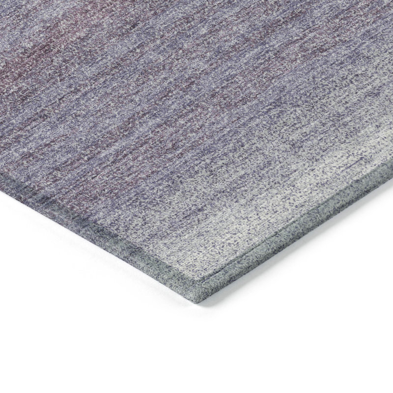 Lavender Ombre Stripe Washable Synthetic Indoor/Outdoor Rug
