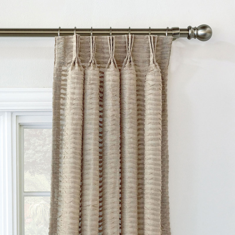 Yearling Pleated Sheer Semi Sheer Curtain, 20" x 120", Flax