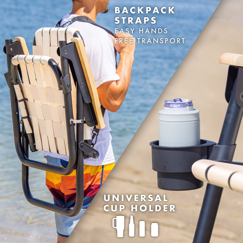 Natural Woven Folding Beach and Camping Chair with Cup Holder