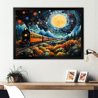 «Yellow Train Enchanted Journey Pointillism - Transport», reproduction d'art sur toile