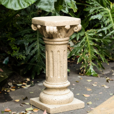 Support pour plantes sur colonne piédestal de 68 cm (26,74 pouces) pour l'intérieur et l'extérieur, fabriqué à la main en oxyde de magnésium, couleur sable, prêt à l'emploi, pour plantes d'arbres et autres végétaux.