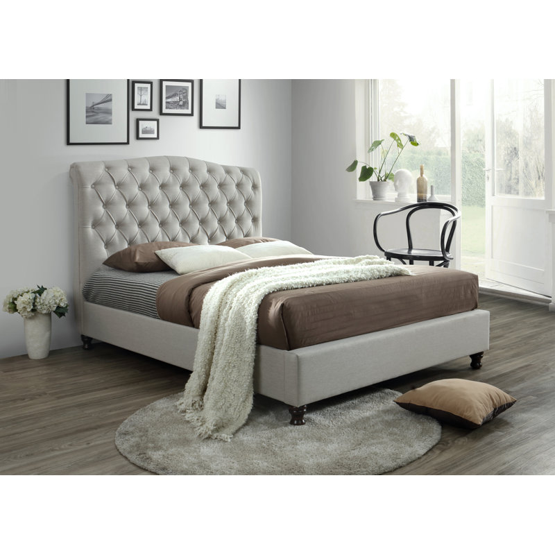 Keifer Upholstered Sleigh Bed, Oat, Queen
