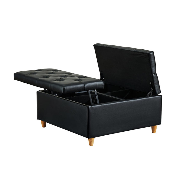 Table basse capitonnée en similicuir avec repose-pieds et banc carré pour le salon, noir