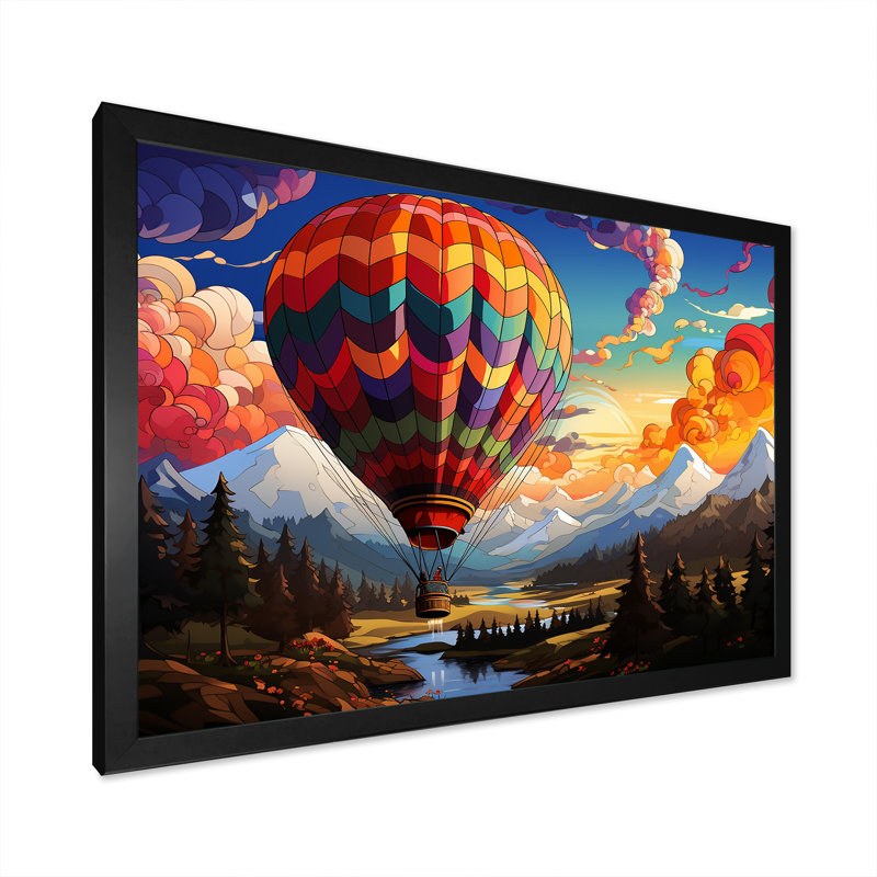 Pop Art, montgolfières, vues aériennes sur toile, Cadre simple noir, H 30 po x l 40 po x P 1,5 po