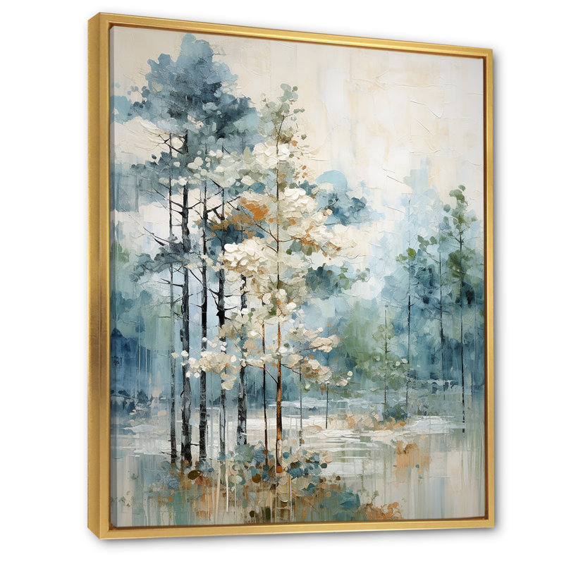 Pin, forêt enchantée II - Pin, art mural, H 40 po x l 30 po, Reproduction avec cadre flottant, Doré