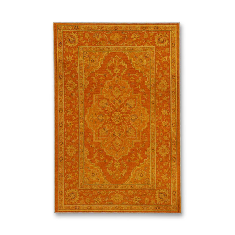 Tapis bleu tissé lavable rétro Mosso, 3'3" x 6'7"