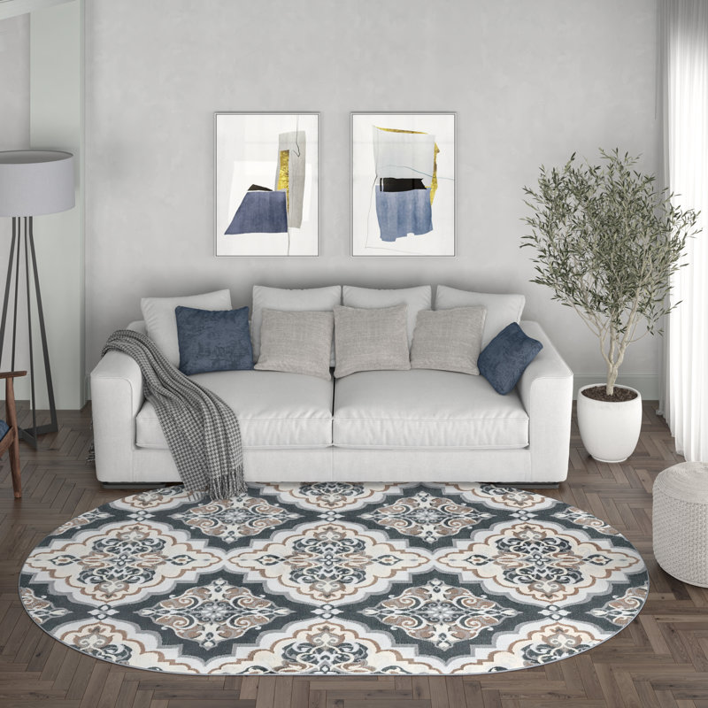 Tapis gris tissé à la machine Tinsman, Ovale 5 pi 3 po x 7 pi 3 po