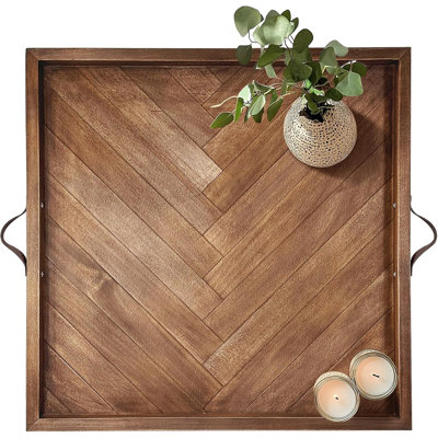Plateau pour repose-pieds carrés, grand plateau en bois avec poignées en cuir, plateaux de service pour le dîner, le déjeuner et les collations.