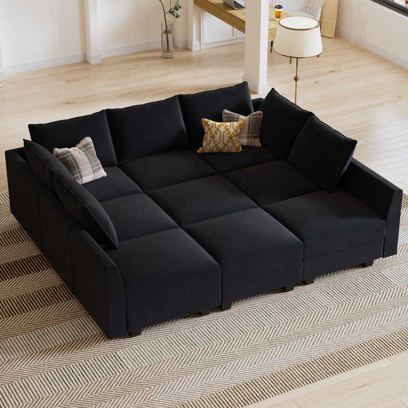 Canapé modulaire en velours Kandle, Noir