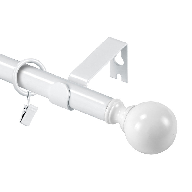 Tringle à rideaux simple ajustable Plante Ball, H 0,625 po x l 48 po x P 0,625 po, Blanc lustré