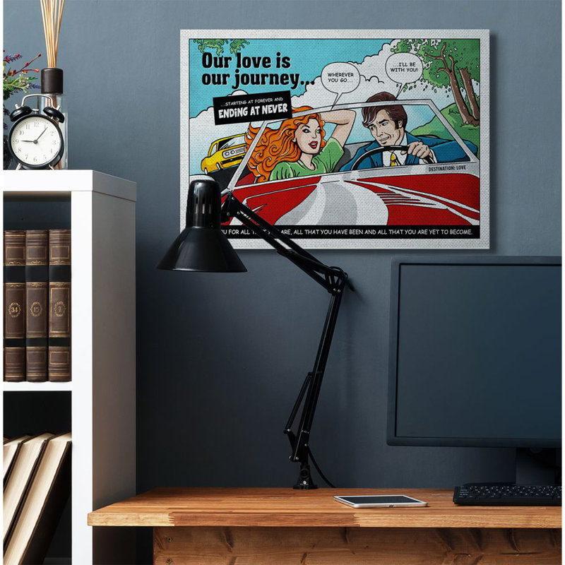 «Love Journey Vintage Comic Book Design» par Ester Kay, impression sur toile, H 30 po x l 40 po x P 1,5 po, Toile tendue