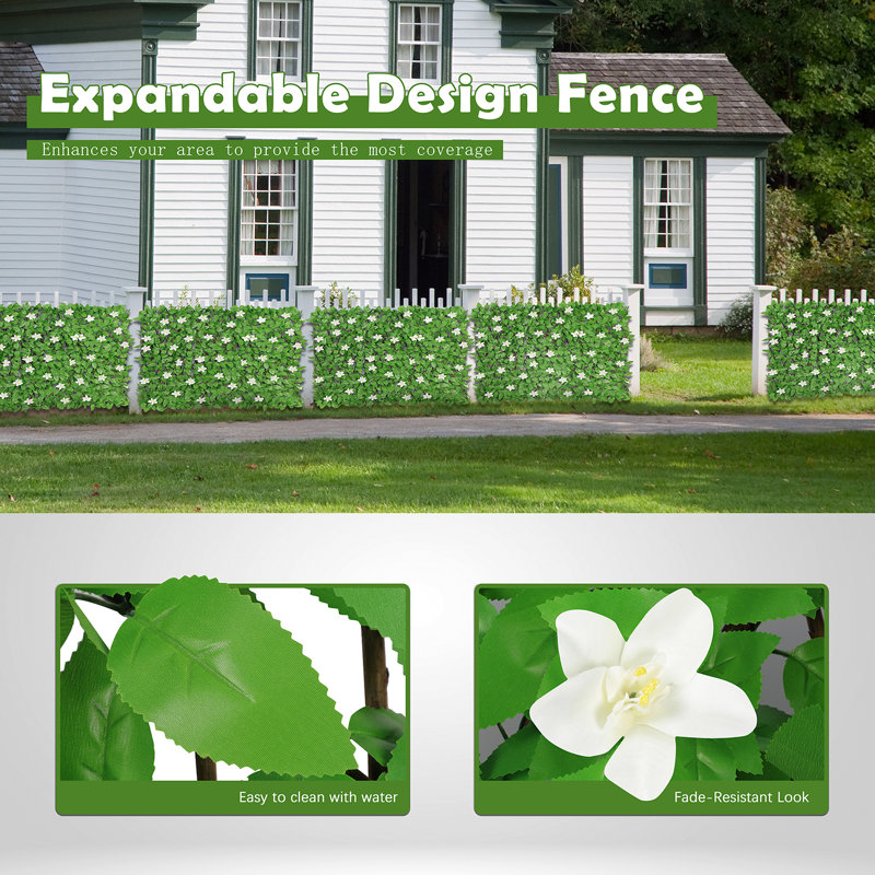 Expandable Faux lvy Privacy Fence Panel, Green/White