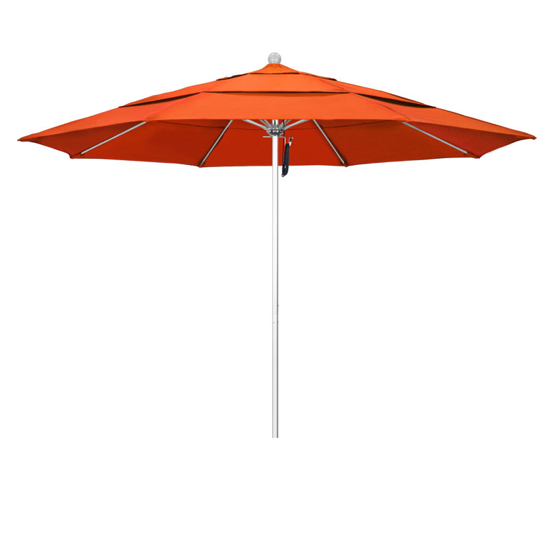 Parasol de marché 11 pi Hibo, Toile Sunbrella® Melon, Argent anodisé