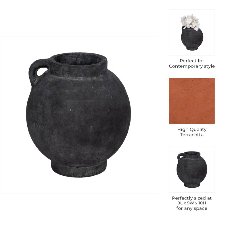 Handmade Ceramic / Porcelain Table Vase, Black, Overall Height - 10"
