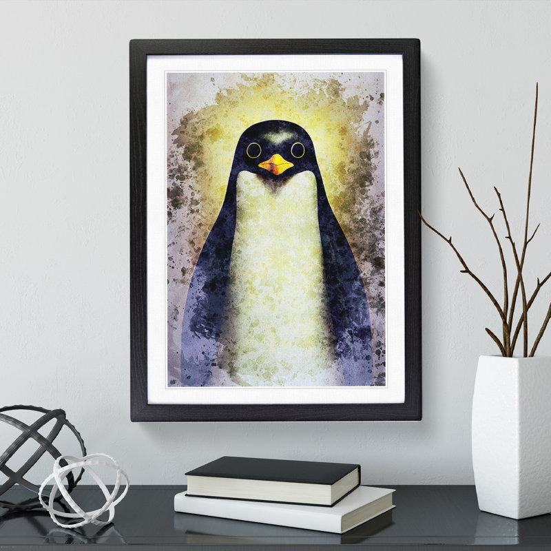 Watchful Penguin - Single Picture Frame Print, Black Framed, 64cm H x 46cm W x 2cm D
