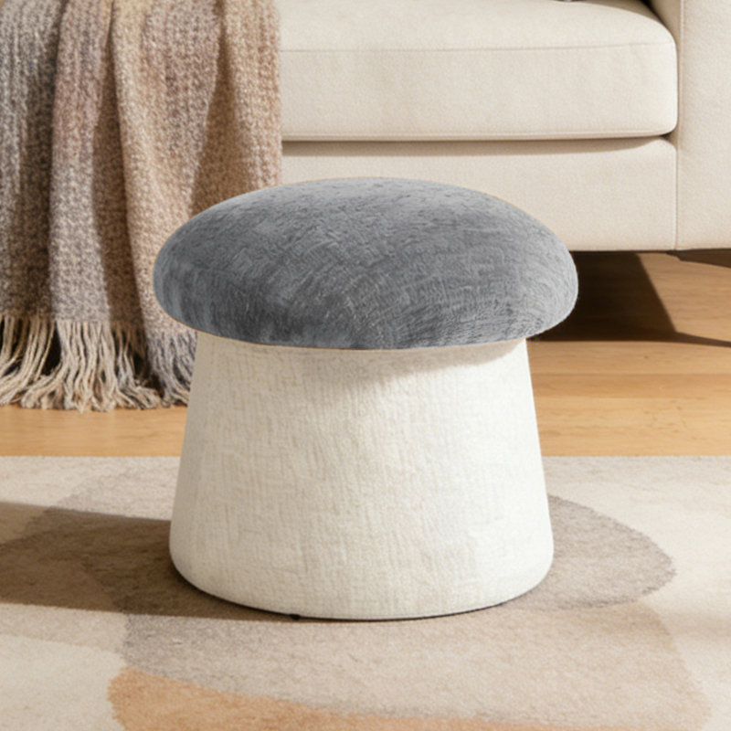 19.7"W Upholstered Storage Mushroom Ottoman, Gray/Ivory