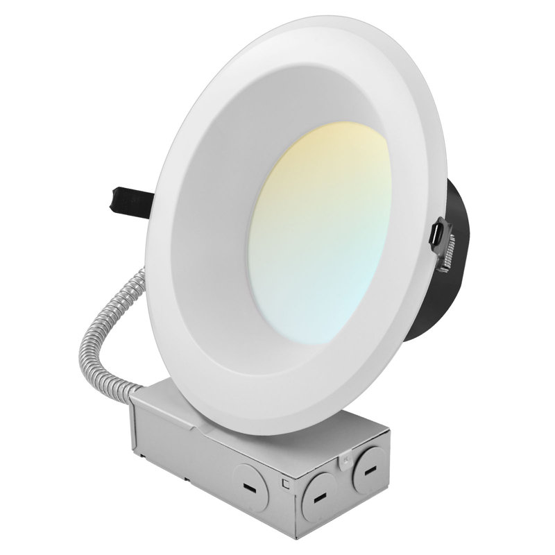 LUXRITE 8 Inch Commercial LED Recessed Light J-Box 5CCT 3 Wattages 16/24/30W 0-10V Dimmable CRI90 1800/2700/3500 Lumens 120-277V Wet Rated IC Rated