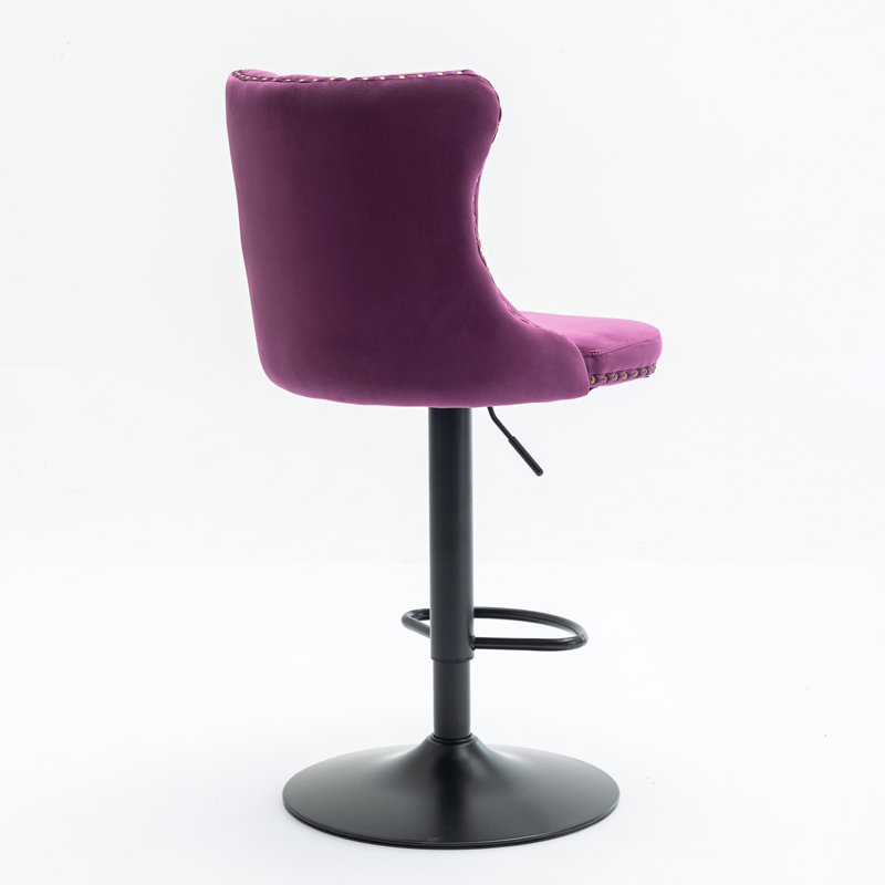 Swivel Velvet Barstools Adjusatble Seat Height From, Chrome Base Bar Stools With Backs Comfortable Tufted For Home Pub And Kitchen Island, Set Of 2