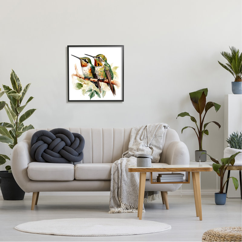 «Green Hummingbirds Duo», reproduction de photo sur toile, H 24 po x l 24 po, Giclée encadrée noir minuit