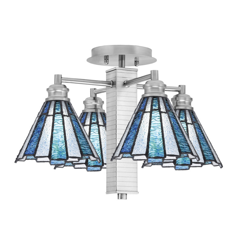 Edge 4 Light Semi-Flush Shown In Brushed Nickel Finish With 7" Sea Ice Art Glass