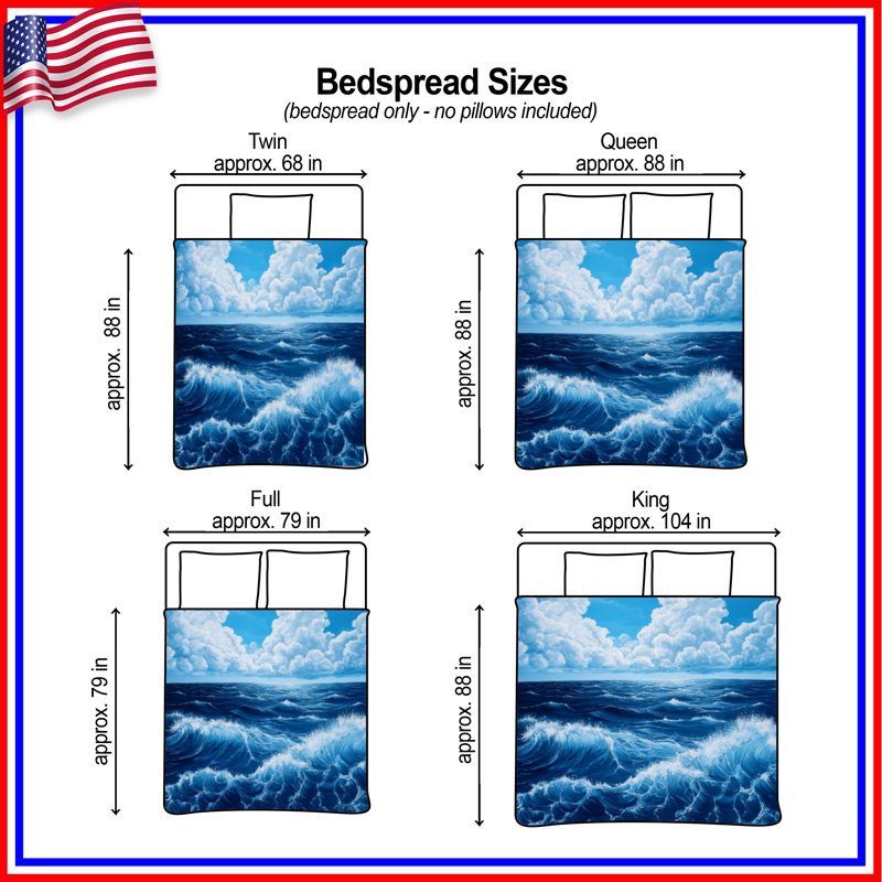 Couvre-lit matelassé Ocean Waves and Clouds toutes tailles, Double