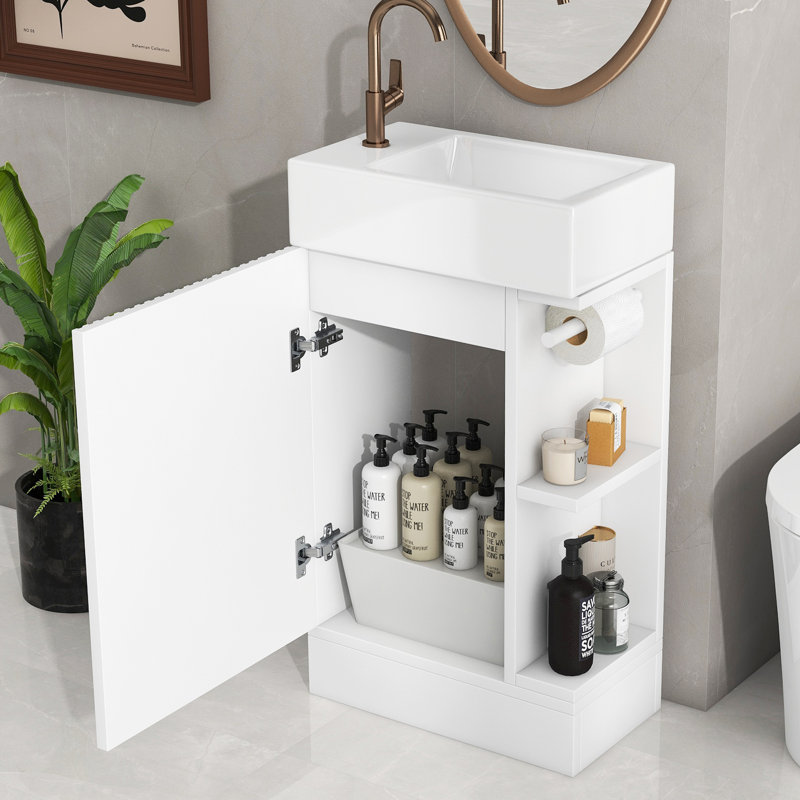 Meuble-lavabo simple en coton 18,6 po avec plateau en céramique, Blanc