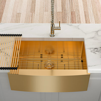 30" Gold Sink For Kitchen, T304 Stainless 16g, Fingerprint , Noise Reduction Kitchen Gold, Heavy-duty Smooth Drainage,