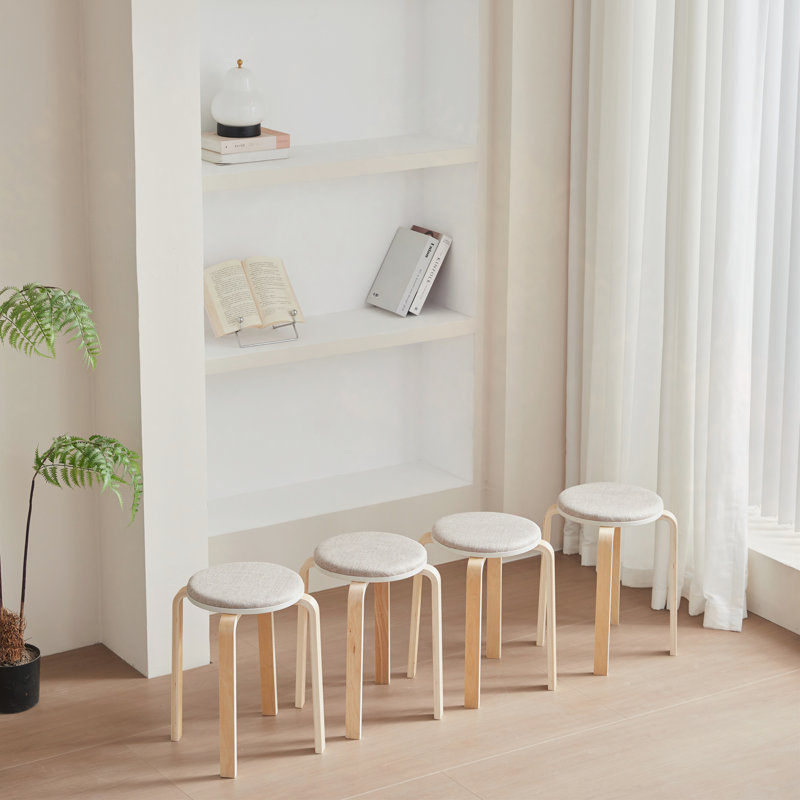 Set Of 4 Stackable Stools, Stackable Bentwood Stools, Round Backless Chairs For Dining Room, Kitchen, Classroom, Light Grey